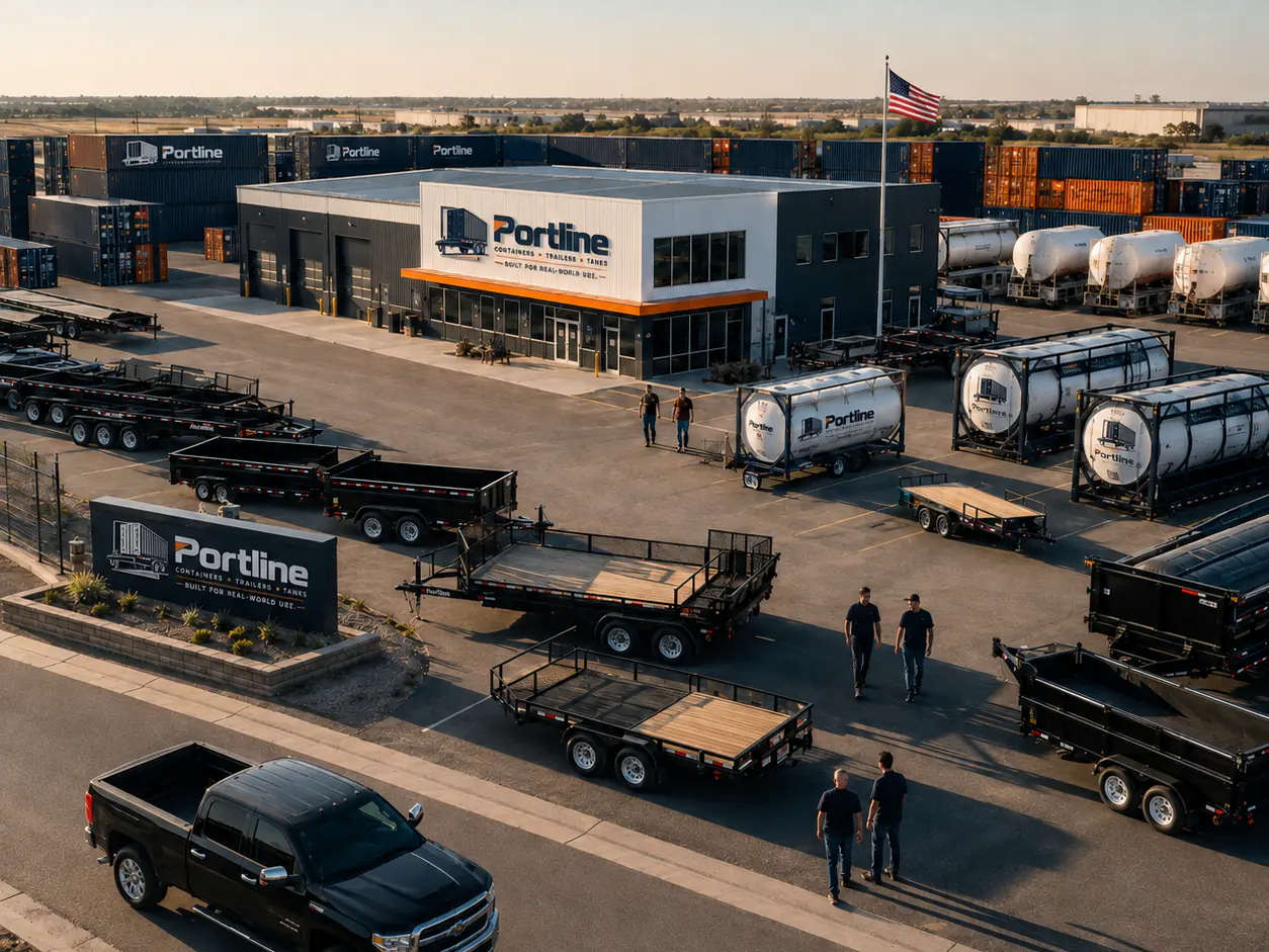 The Portline Containers yard in Greenville, Texas — containers, trailers and tank units ready for dispatch