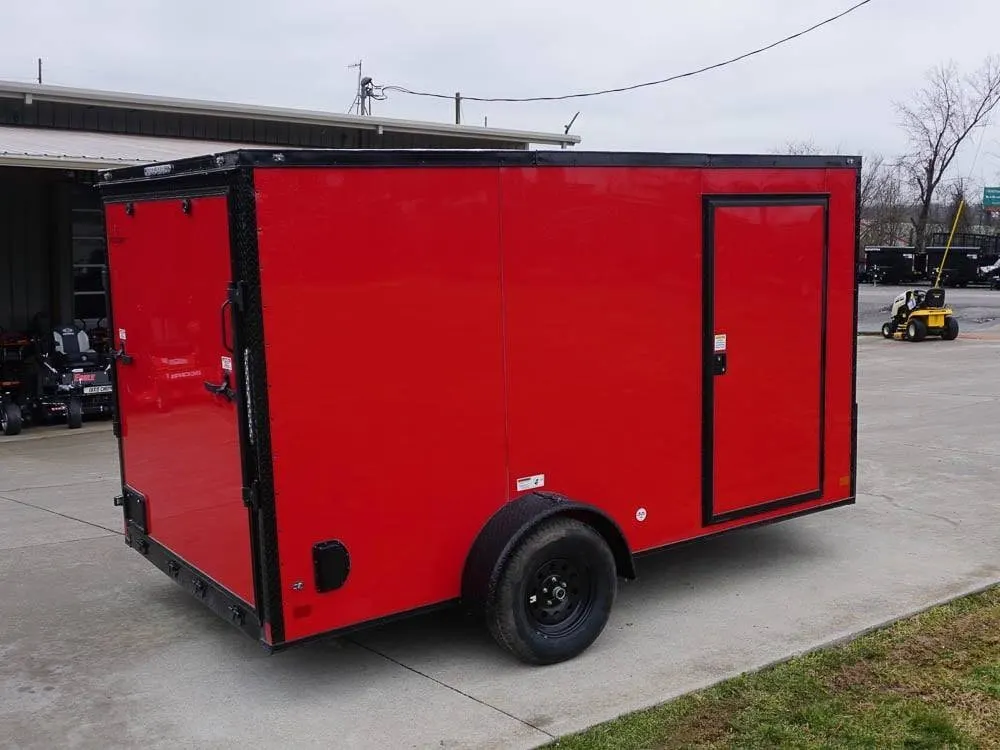 7×12 Enclosed Trailer Red V-Nose Blackout Package 3,500lb Axle Storage — view 5