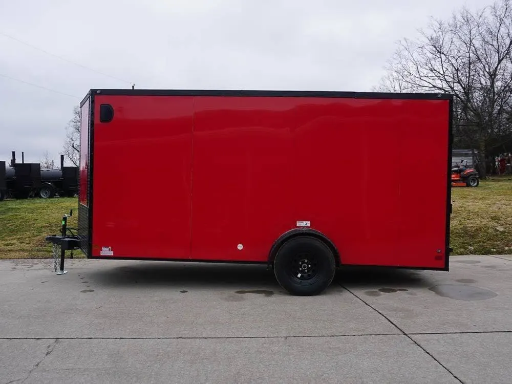 7×14 Enclosed Trailer Red V-Nose Blackout Package 3,500lb Axle Storage — view 4