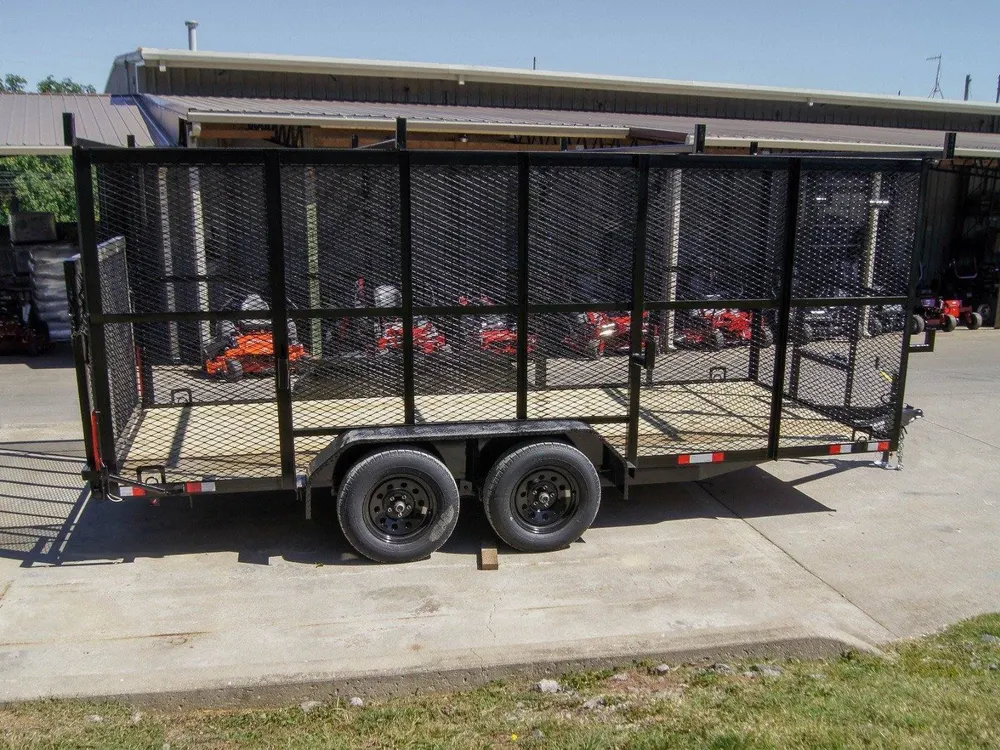 7×16 Tandem Straight Deck Utility Trailer with 6ft Mesh Sides and Ladder Racks — view 8
