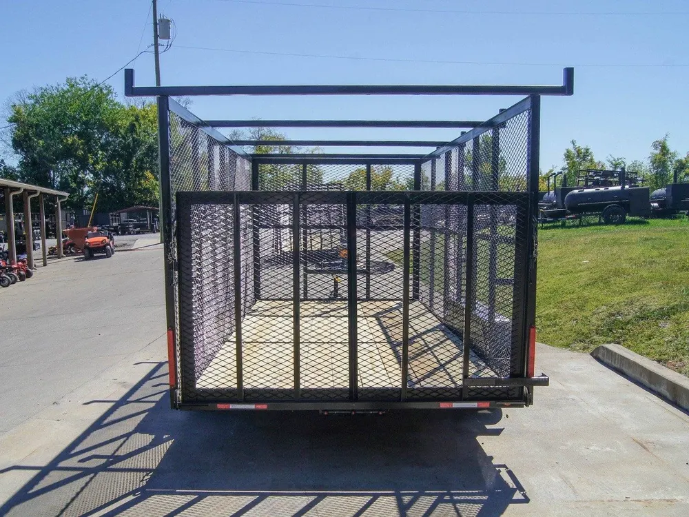 7×16 Tandem Straight Deck Utility Trailer with 6ft Mesh Sides and Ladder Racks — view 6