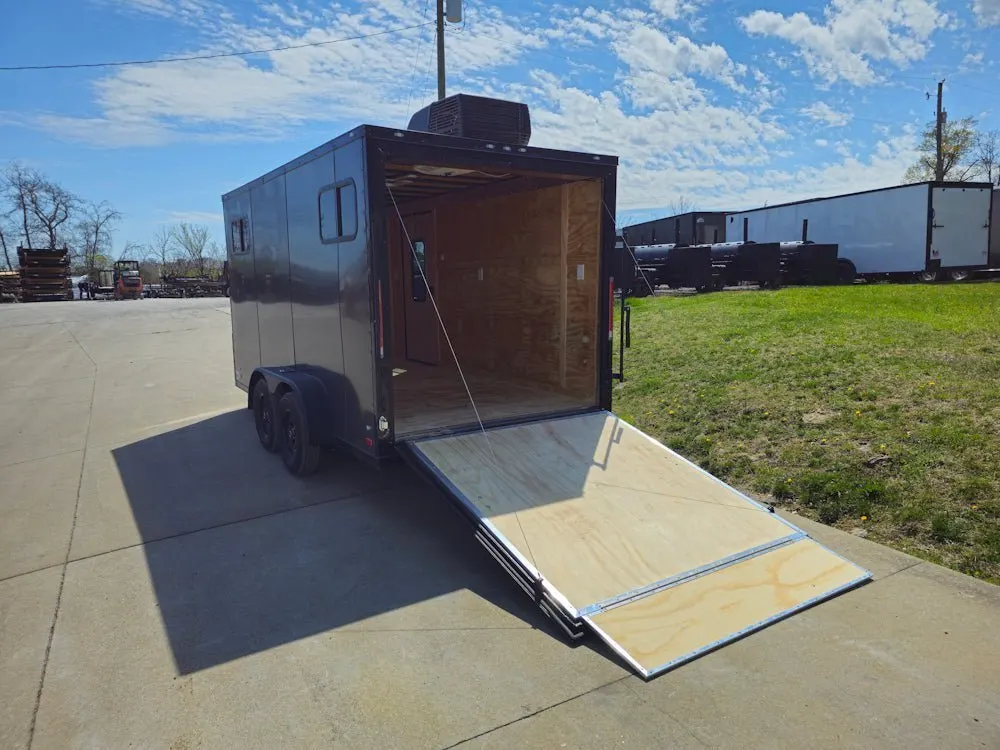 7×14 Charcoal V-Nose Enclosed Trailer (2) 3,500lb Axles Windows Elect & Blkout Pkg — view 11