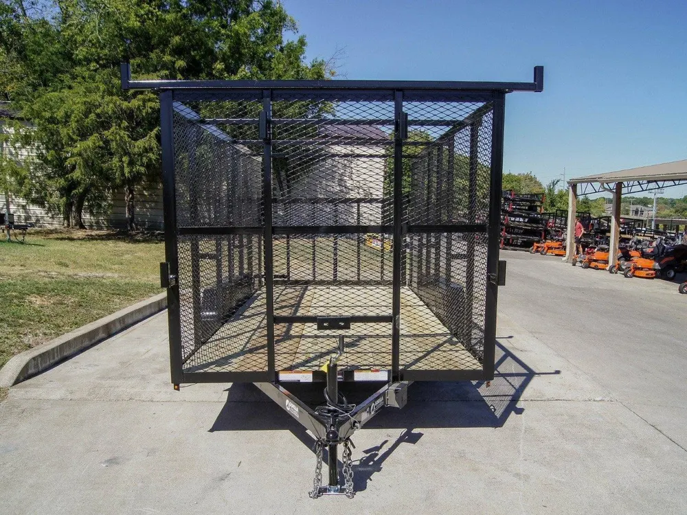 7×16 Tandem Straight Deck Utility Trailer with 6ft Mesh Sides and Ladder Racks — view 2