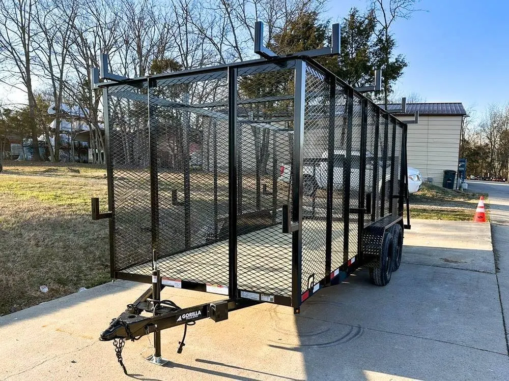 6.4×16 Straight Deck Utility Trailer 6ft Mesh Sides Ladder Racks (2) 3,500lb Axles — view 2