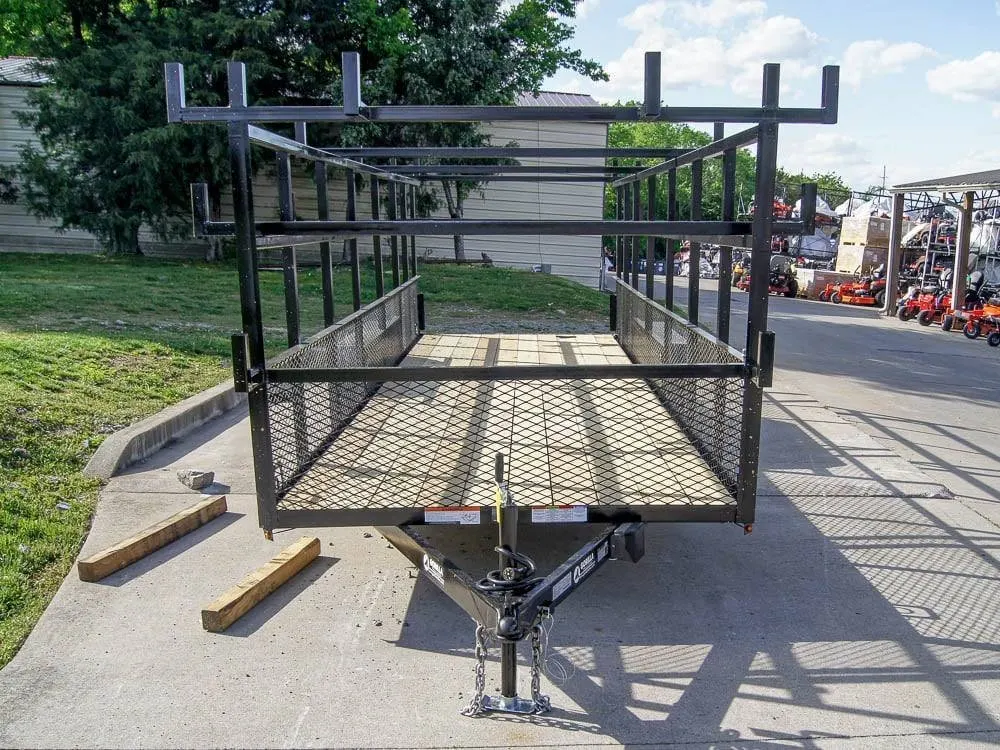 6.4×20 Straight Deck Tandem Utility Trailer Mesh Sides Double Ladder Racks — view 2