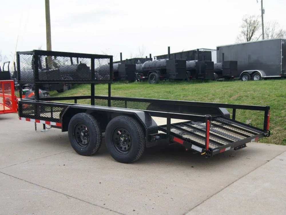 6.4×14 Powder Coated Dovetail Utility Trailer with Elevated Basket (2) 3500lb Axles — view 4