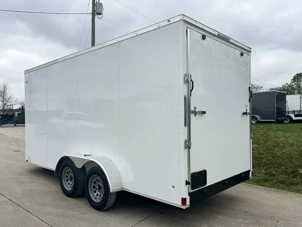 7×16 White V-Nose Enclosed Trailer Lawn Mower Cargo Trailer Storage — view 4