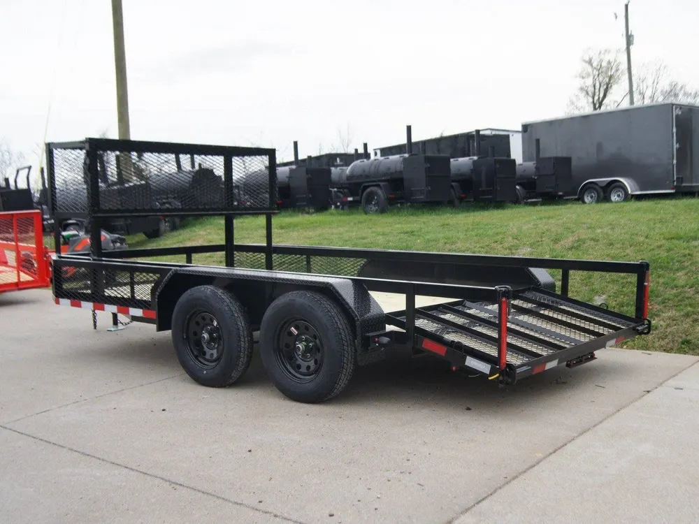 6.4×14 Powder Coated Dovetail Utility Trailer with Elevated Basket (2) 3500lb Axles — view 3