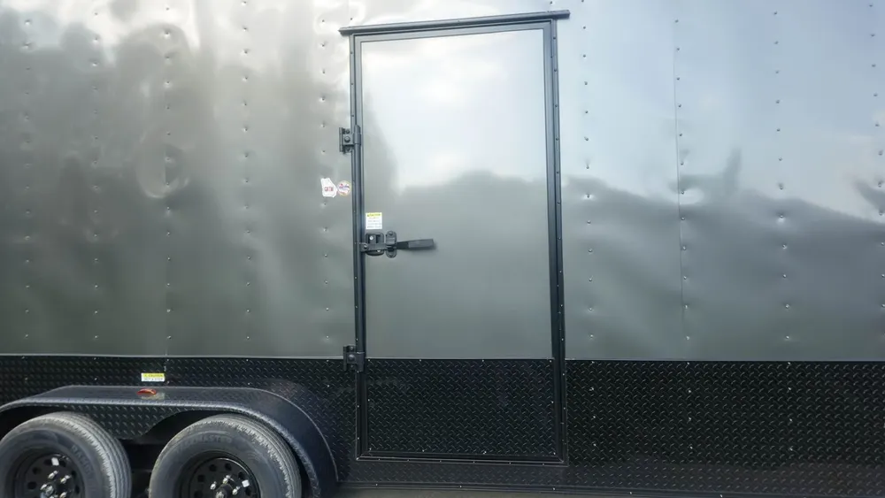 7×20 V Nose Charcoal With Black Out Trim Enclosed Trailer (2) 3500 LB Axles 9 Ft Interior height Barn Doors — view 4