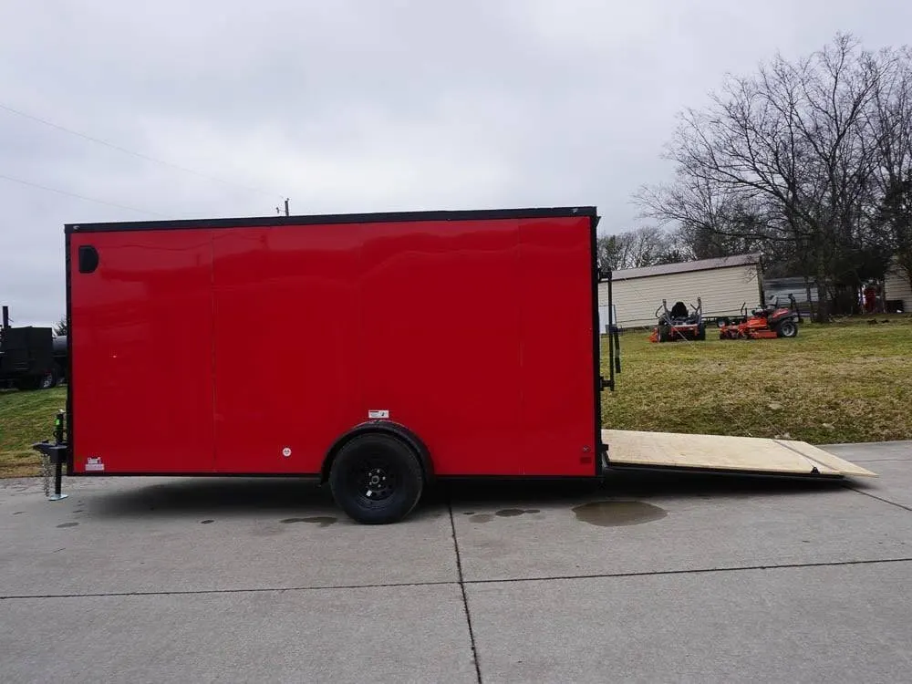 7×14 Enclosed Trailer Red V-Nose Blackout Package 3,500lb Axle Storage — view 8