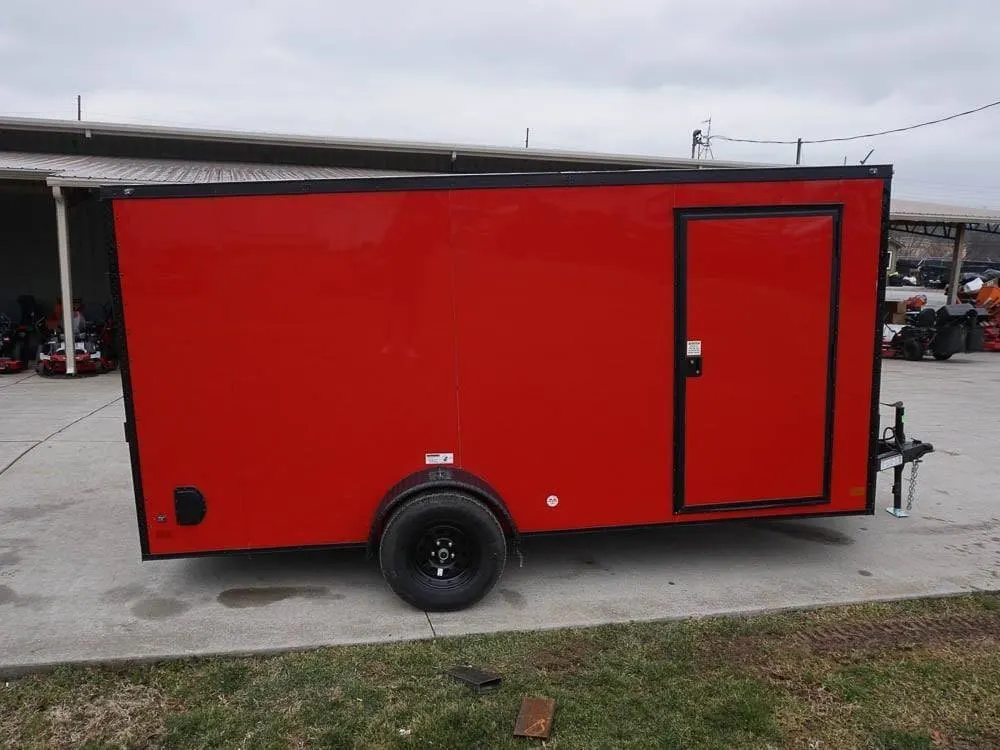 7×14 Enclosed Trailer Red V-Nose Blackout Package 3,500lb Axle Storage — view 5