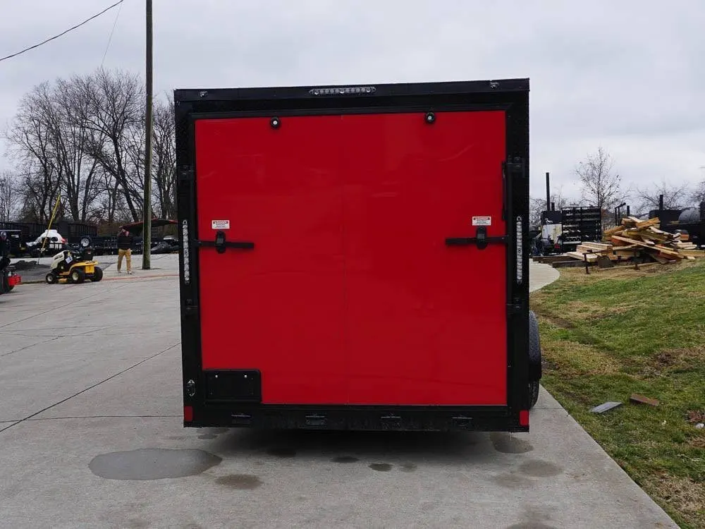7×14 Enclosed Trailer Red V-Nose Blackout Package 3,500lb Axle Storage — view 7