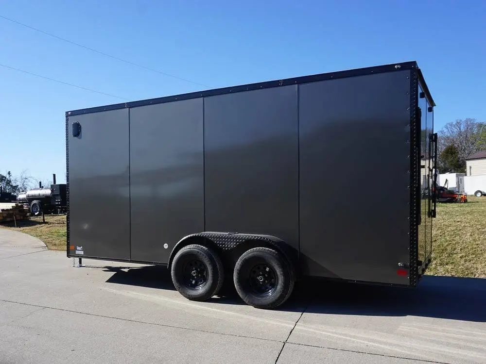 7×16 Enclosed Trailer Charcoal V-Nose Blackout Package Tandem Axle Storage — view 5