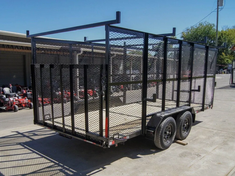 7×16 Tandem Straight Deck Utility Trailer with 6ft Mesh Sides and Ladder Racks — view 7