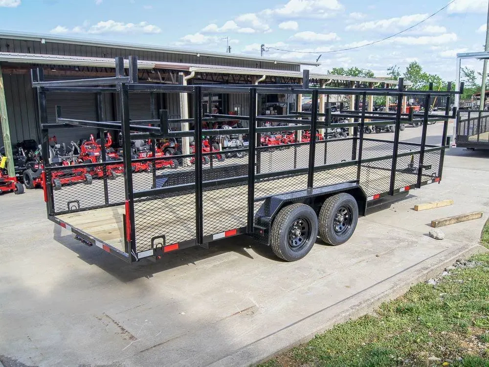6.4×20 Straight Deck Tandem Utility Trailer Mesh Sides Double Ladder Racks — view 7