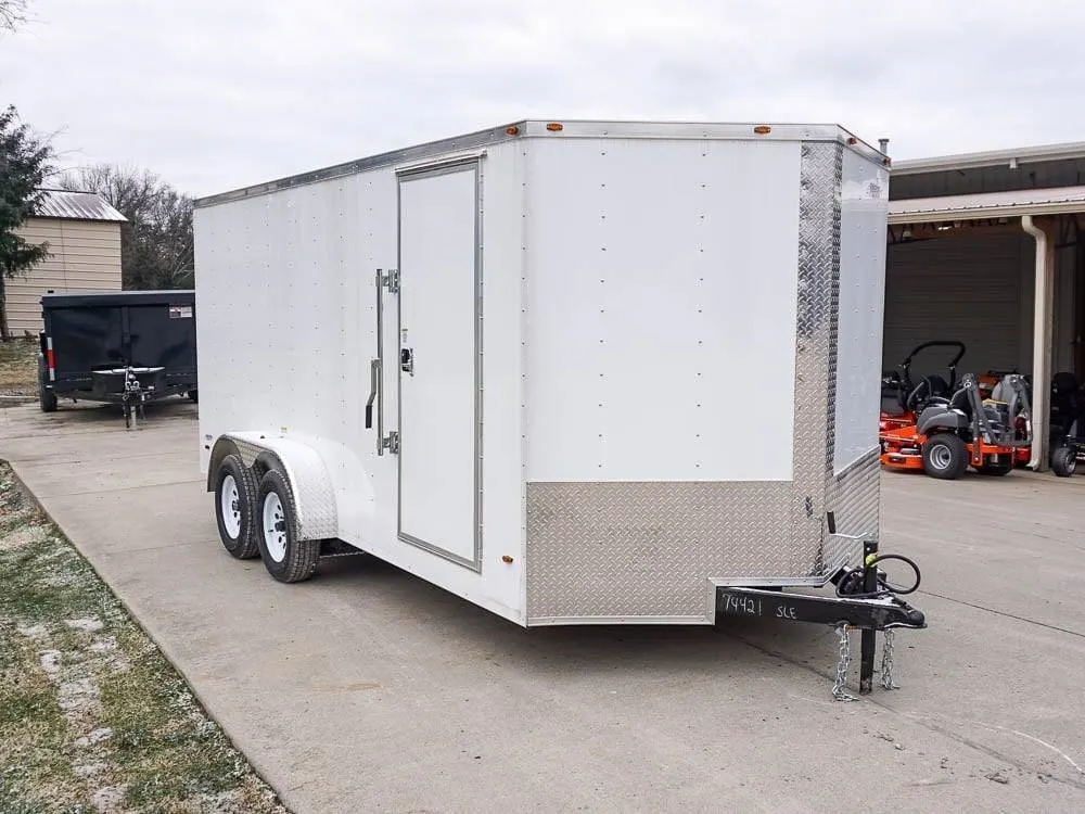 7×16 White V-Nose Enclosed Trailer Lawn Mower Cargo Trailer Storage — view 2