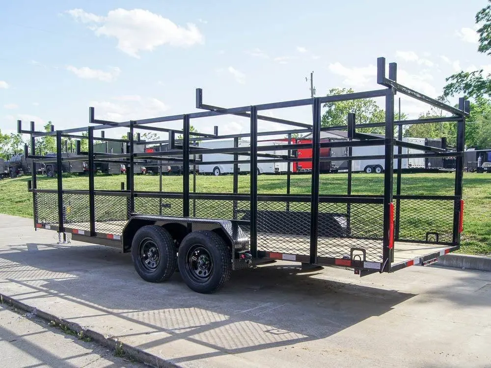 6.4×20 Straight Deck Tandem Utility Trailer Mesh Sides Double Ladder Racks — view 5
