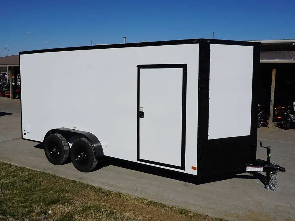 7×16 Enclosed Trailer White V-Nose Blackout Package Tandem Axle Storage — view 9