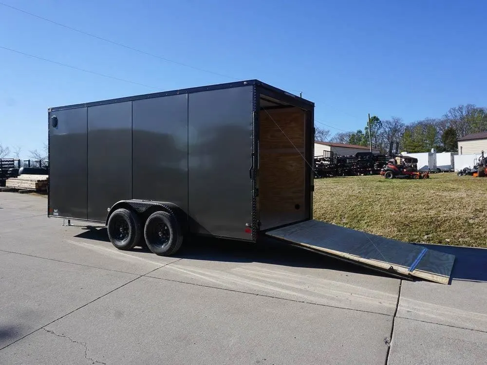 7×16 Enclosed Trailer Charcoal V-Nose Blackout Package Tandem Axle Storage — view 12