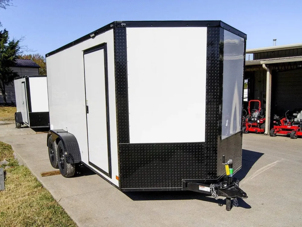 7×14 Enclosed Trailer White V-Nose Blackout Package (2) 3,500lb Axles — view 4