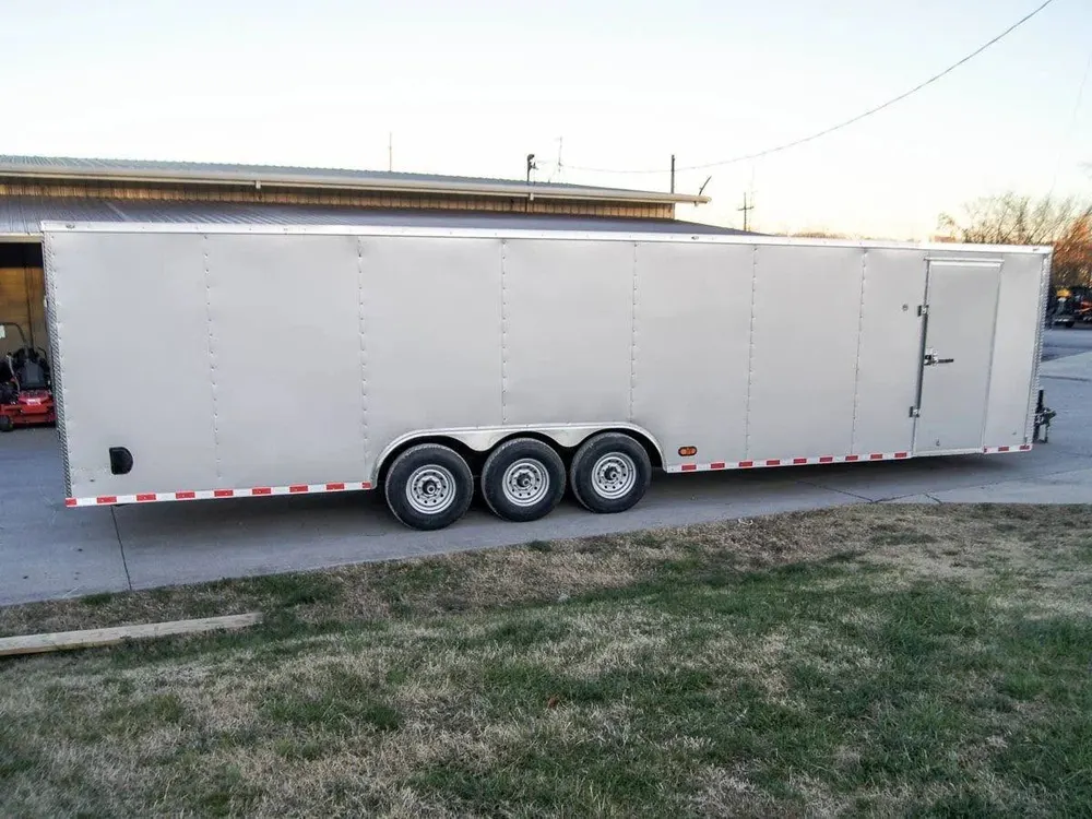 8.5 x 32 Silver Flat Nose Enclosed Car Hauler Trailer with (3) 7K Axles 21K GVWR — view 6