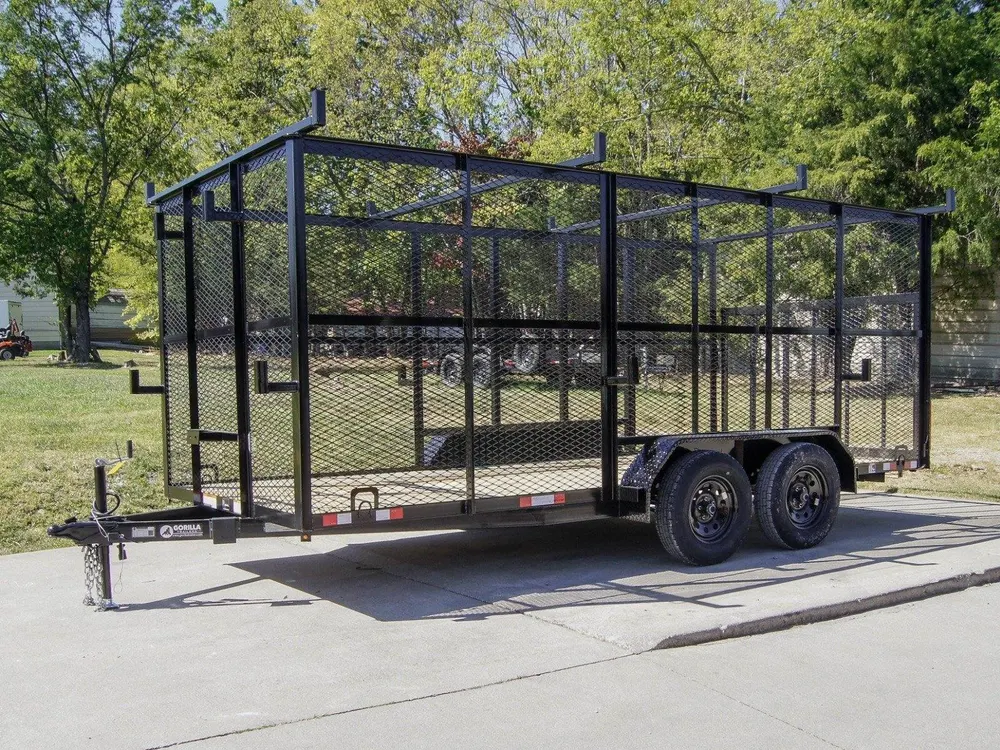 7×16 Tandem Straight Deck Utility Trailer with 6ft Mesh Sides and Ladder Racks — view 3