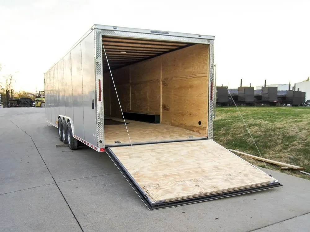 8.5 x 32 Silver Flat Nose Enclosed Car Hauler Trailer with (3) 7K Axles 21K GVWR — view 11
