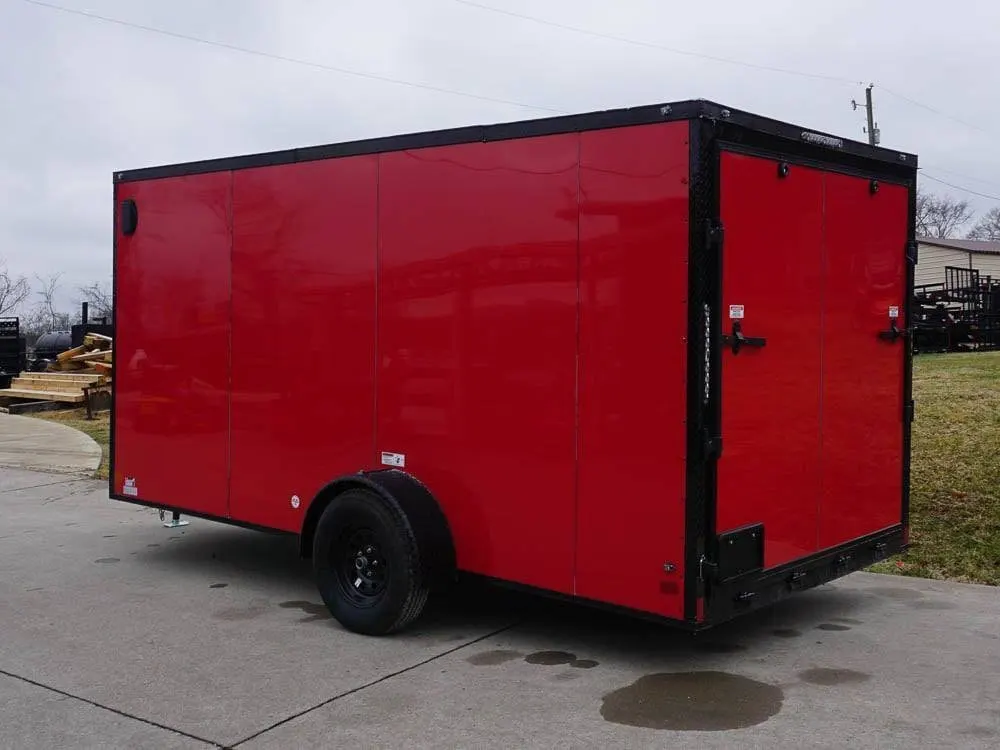 7×14 Enclosed Trailer Red V-Nose Blackout Package 3,500lb Axle Storage — view 6