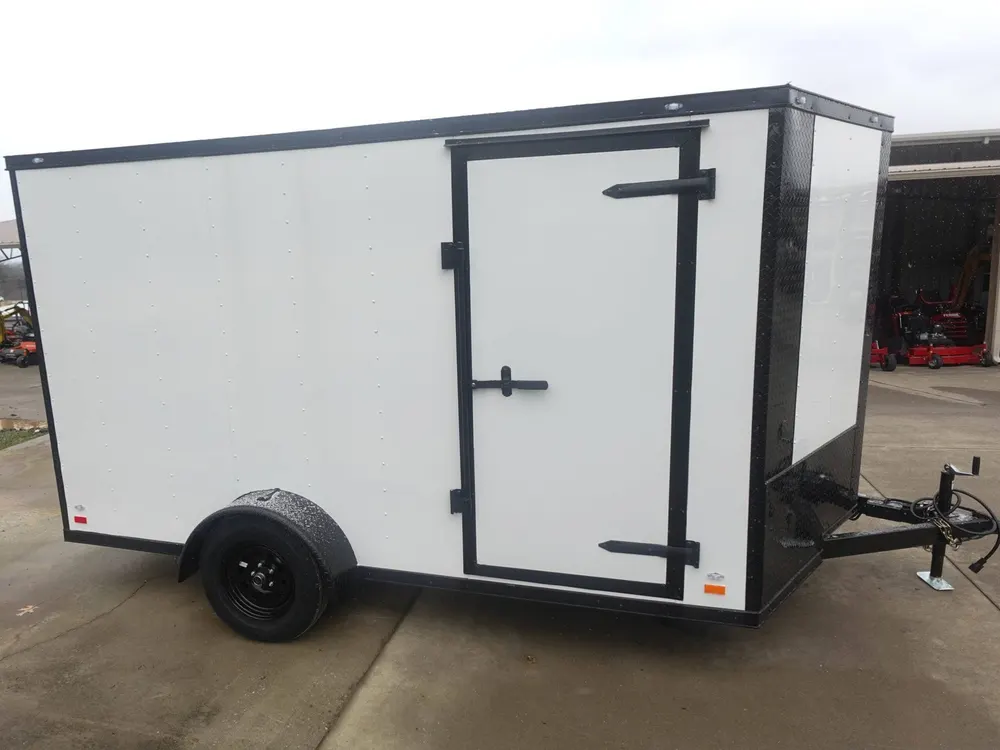 7×12 Enclosed Trailer White V-Nose Blackout Package 3,500lb Axle Storage — view 3