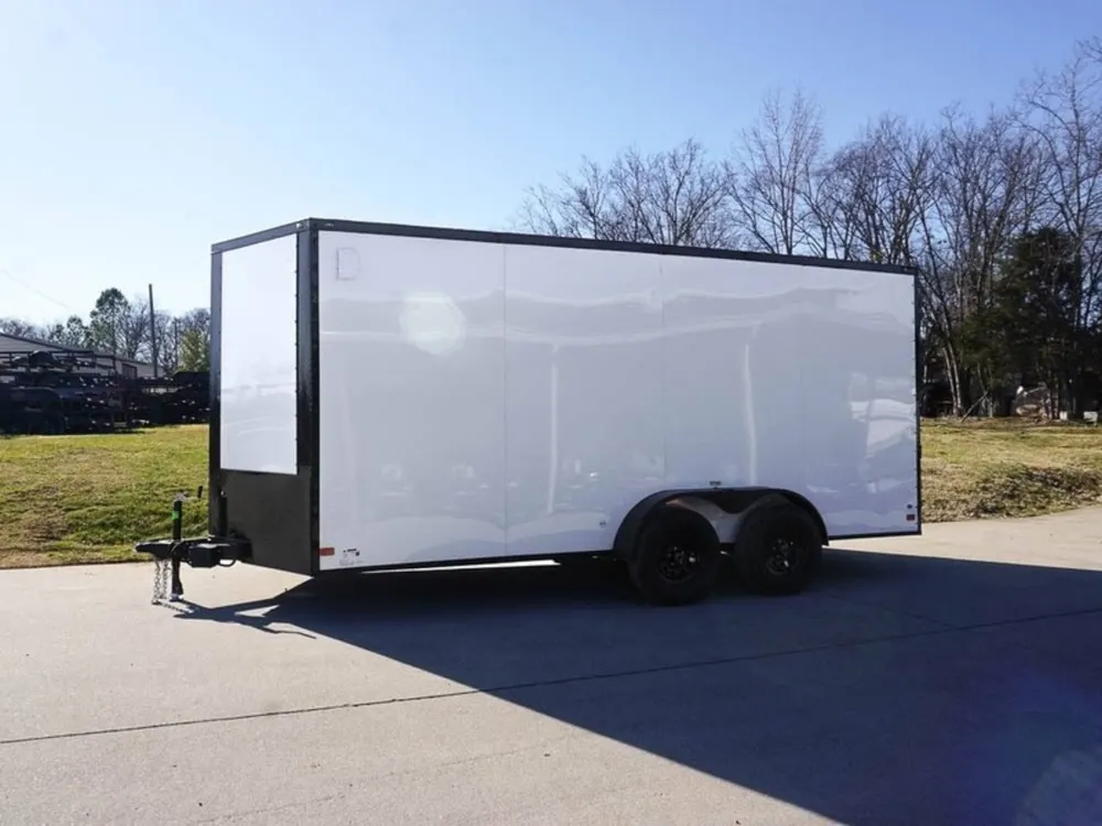 7×16 Enclosed Trailer White V-Nose Blackout Package Tandem Axle Storage — view 3