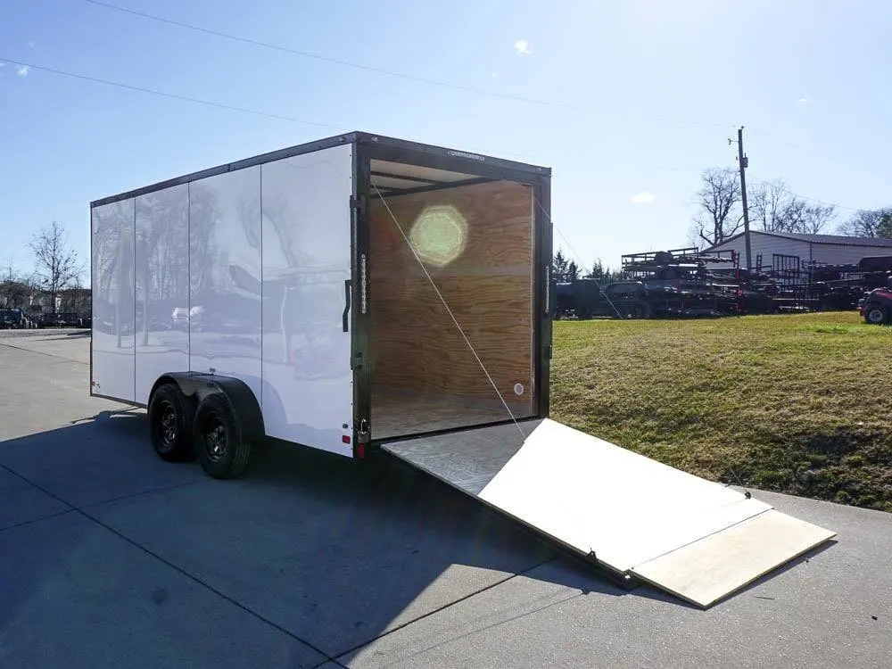 7×16 Enclosed Trailer White V-Nose Blackout Package Tandem Axle Storage — view 11
