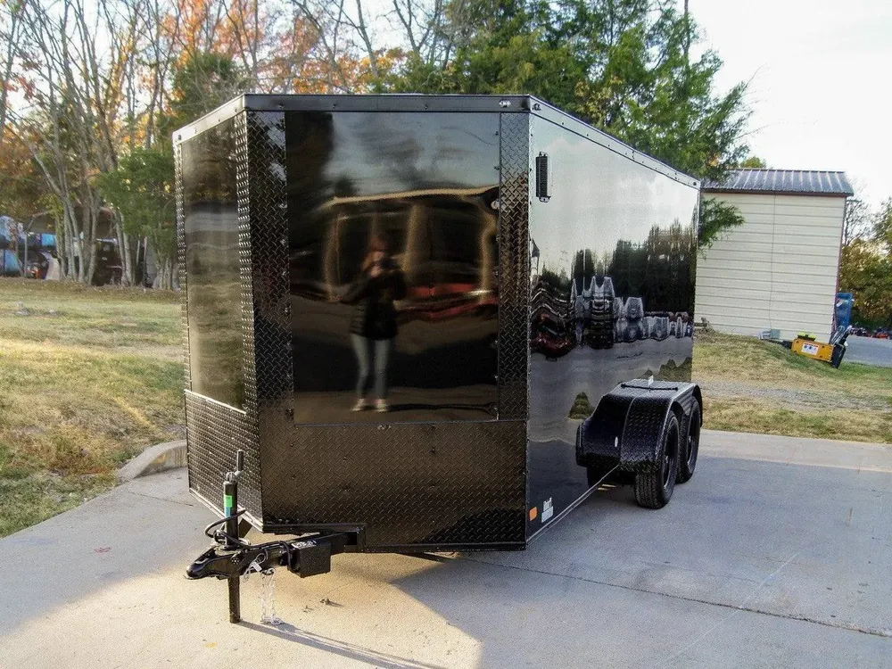7×14 Enclosed Trailer Black V-Nose Blackout Package Storage (2) 3,500lb Axles — view 2
