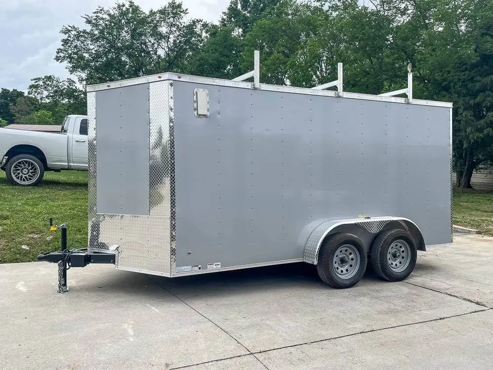 7×14 Enclosed V-Nose Trailer Silver with Ladder Racks (2) 3,500lb Axles Storage — view 2