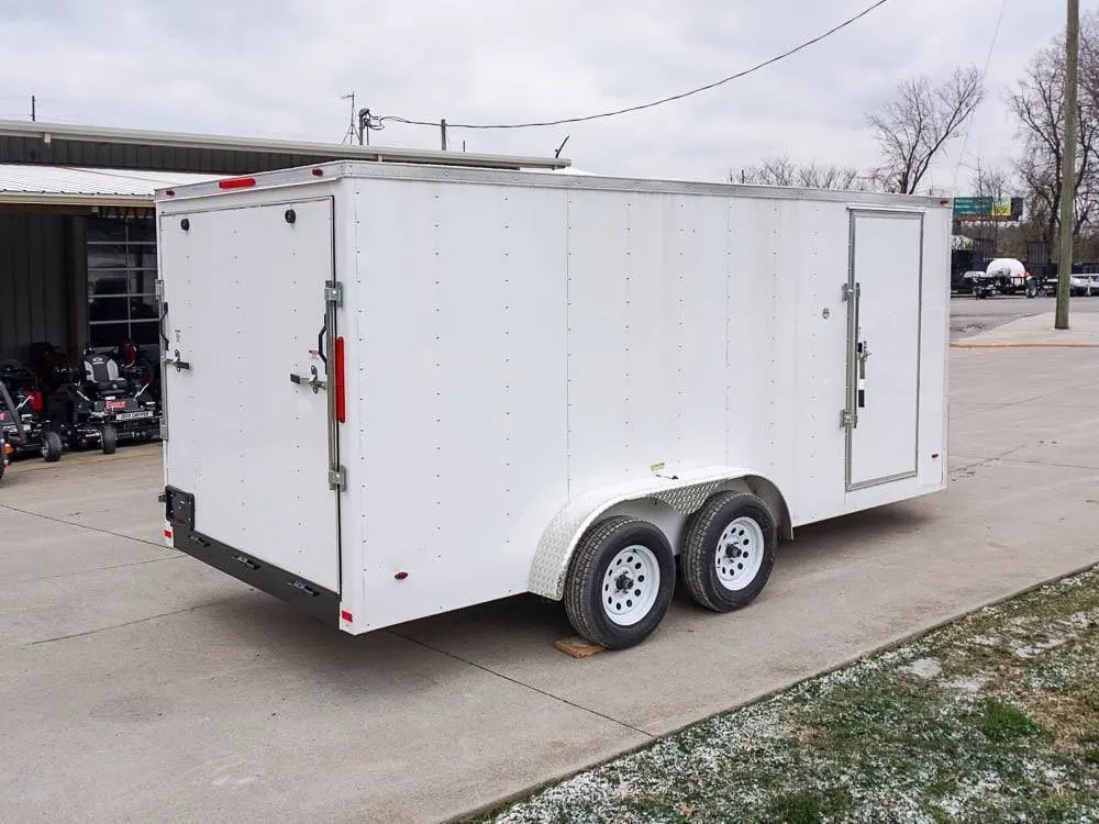 7×16 White V-Nose Enclosed Trailer Lawn Mower Cargo Trailer Storage — view 12