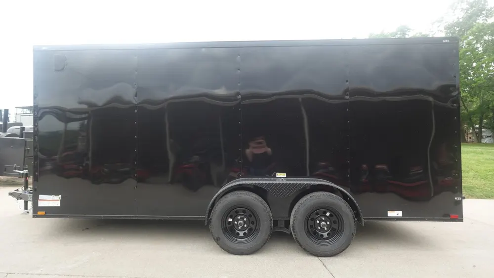 7×16 Enclosed Trailer Black V-Nose Blackout Pkg Tandem Axle Storage 6.4 Interior Height — view 7