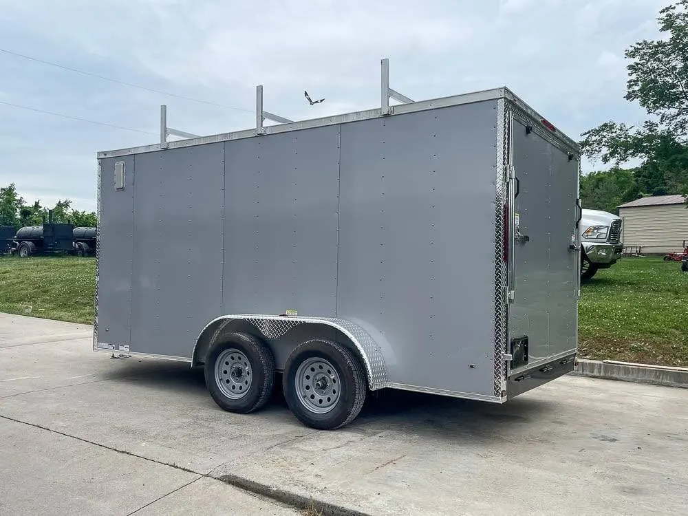 7×14 Enclosed V-Nose Trailer Silver with Ladder Racks (2) 3,500lb Axles Storage — view 7