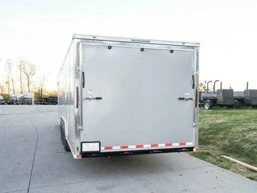 8.5 x 32 Silver Flat Nose Enclosed Car Hauler Trailer with (3) 7K Axles 21K GVWR — view 7