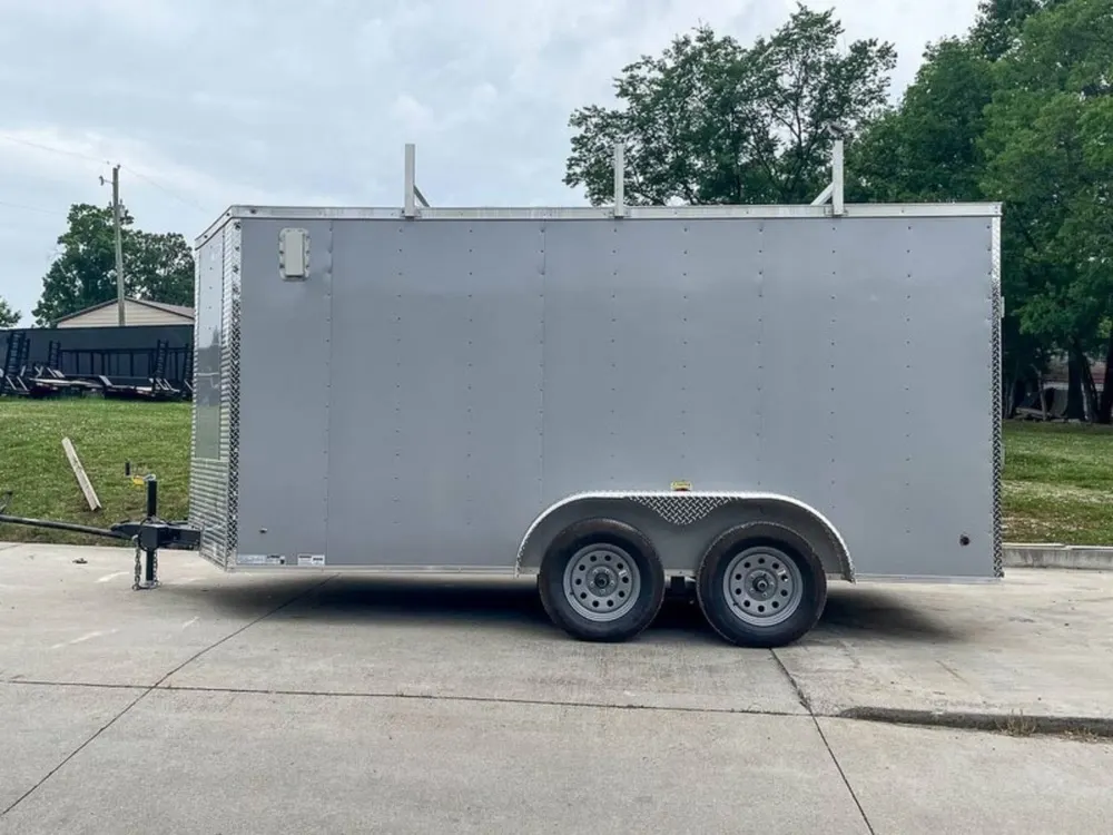 7×14 Enclosed V-Nose Trailer Silver with Ladder Racks (2) 3,500lb Axles Storage — view 5