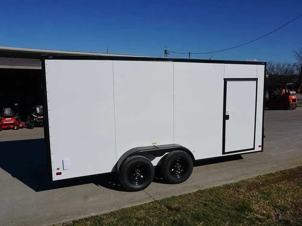 7×16 Enclosed Trailer White V-Nose Blackout Package Tandem Axle Storage — view 7