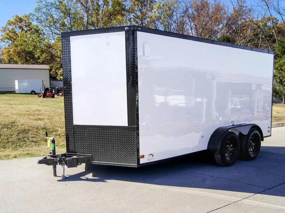 7×14 Enclosed Trailer White V-Nose Blackout Package (2) 3,500lb Axles — view 3