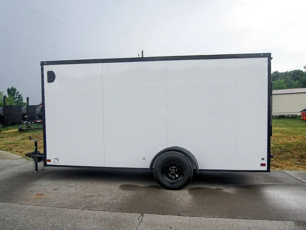 7×14 Enclosed Trailer White V-Nose Blackout Package 3,500lb Axle Storage — view 4