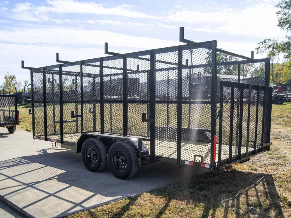 7×18 Tandem Straight Deck Utility Trailer 6ft Mesh Sides Ladder Racks — view 4