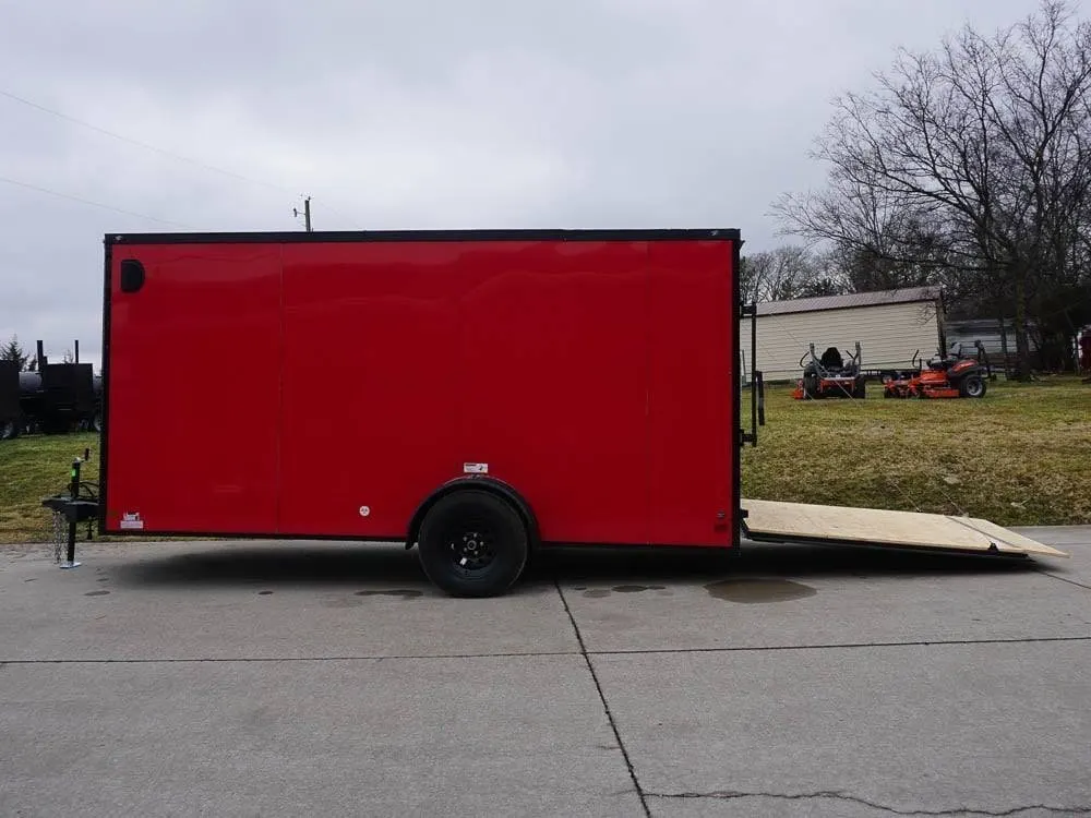 7×14 Enclosed Trailer Red V-Nose Blackout Package 3,500lb Axle Storage — view 11