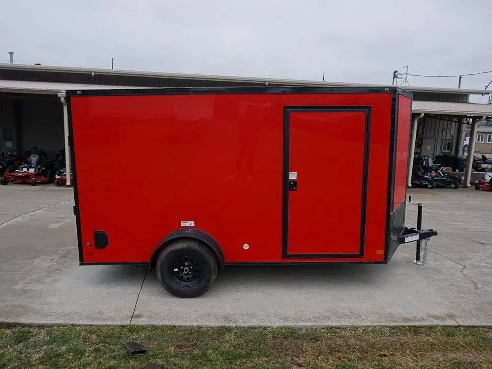 7×12 Enclosed Trailer Red V-Nose Blackout Package 3,500lb Axle Storage — view 4