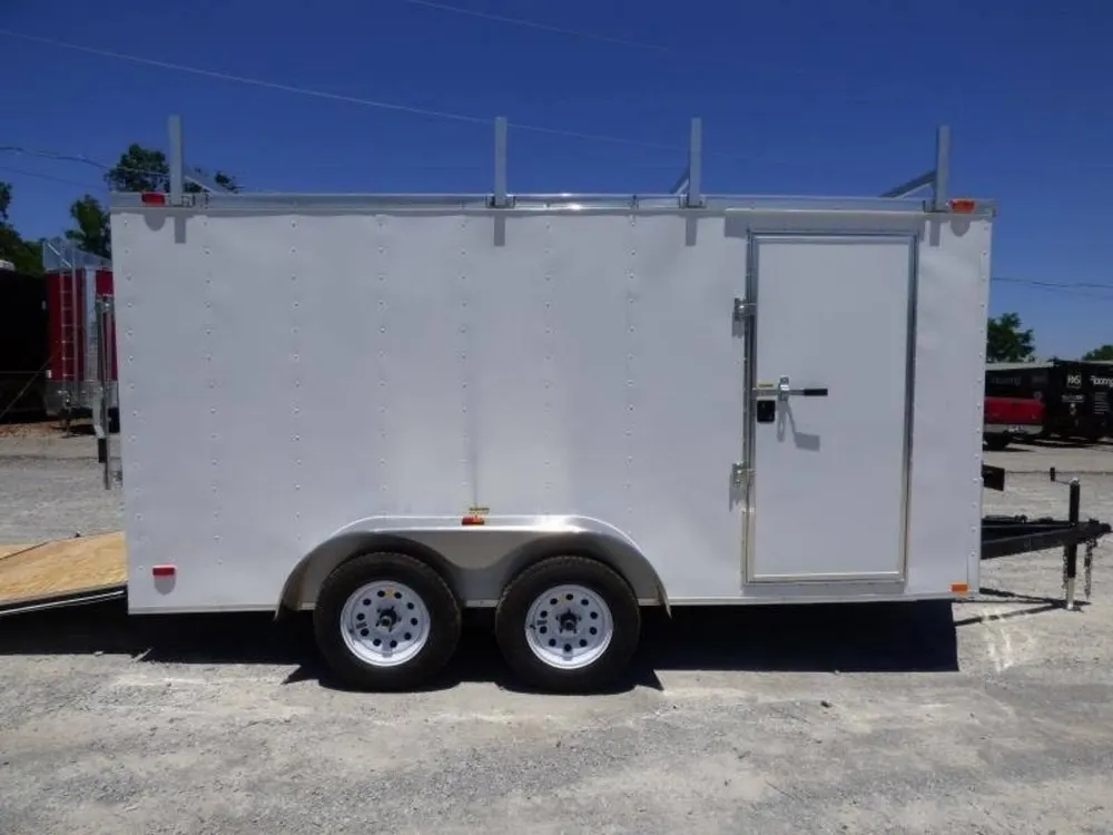 7×14 Enclosed Trailer White V-Nose Ladder Racks (2) 3500lb Axles Storage — view 5