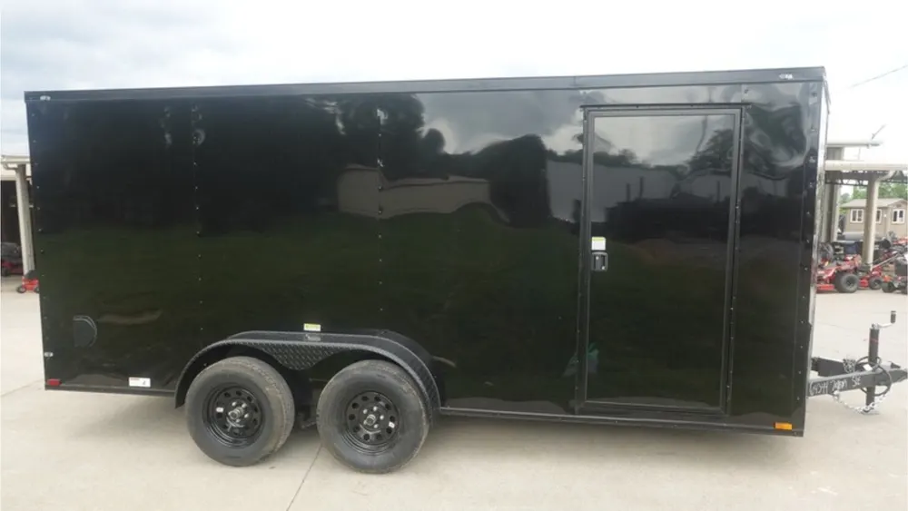 7×16 Enclosed Trailer Black V-Nose Blackout Pkg Tandem Axle Storage 6.4 Interior Height — view 3