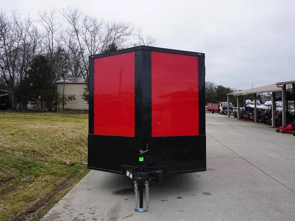 7×12 Enclosed Trailer Red V-Nose Blackout Package 3,500lb Axle Storage — view 2