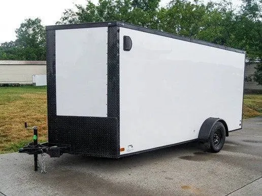 7×14 Enclosed Trailer White V-Nose Blackout Package 3,500lb Axle Storage — view 3