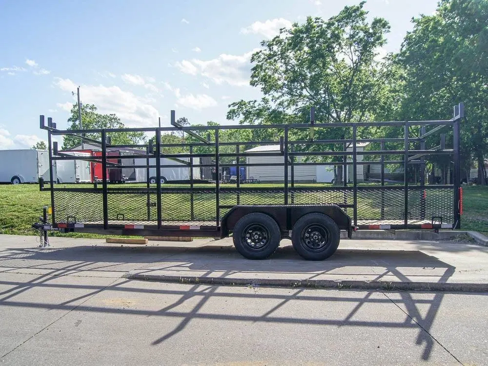6.4×20 Straight Deck Tandem Utility Trailer Mesh Sides Double Ladder Racks — view 4