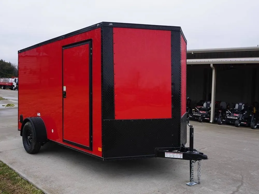 7×12 Enclosed Trailer Red V-Nose Blackout Package 3,500lb Axle Storage — view 8